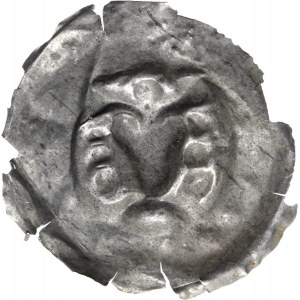 Brakteat, głowa w koronie, kulki-ozdoby, II połowa XII wiek