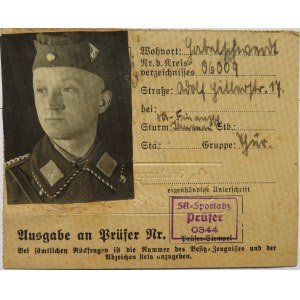 III Rzesza, legitymacja do brązowej odznaki sportowej ze zdjęcia z 1937 roku