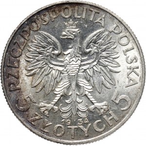 Polska, II RP, Kobieta, 5 złotych 1934, Warszawa, UNC