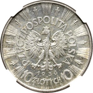 Polska, II RP, Józef Piłsudski, 10 złotych 1936, Warszawa, NGC MS60