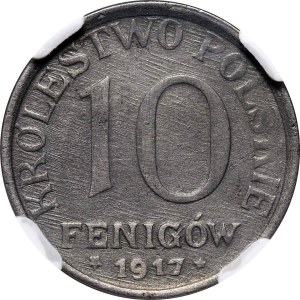 Królestwo Polskie, 10 fenigów 1917, rzadka odmiana, UNC