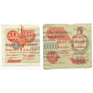 Polska, II RP, bilety zdawkowe 1 grosz i 5 groszy 1924