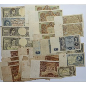 Polska, II RP, lot banknotów od 2 do 500 złotych 1919-1938, 31 sztuk