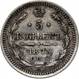 Rosja, Aleksander II, 5 kopiejek 1873 AG, Petersburg, rzadkie
