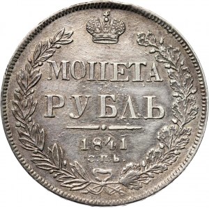 Rosja, Mikołaj I, 1 rubel 1841 A Cz, Petersburg, brak poziomej belki w H (N)