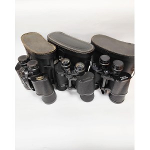 Set of 3 binoculars in cases, including the Zenith 10x50