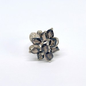 Anello grande in argento con quarzi fumé naturali