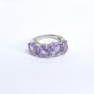 Silver ring with natural amethysts