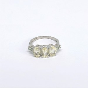 Silver ring with natural peridots and prasiolites