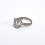 Patinated silver ring with quartz and 6 diamonds