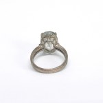 Patinated silver ring with quartz and 6 diamonds