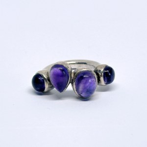 Silver ring with large natural amethysts