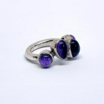 Silver ring with large natural amethysts