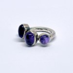 Silver ring with large natural amethysts