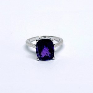 Silver ring with a large natural amethyst