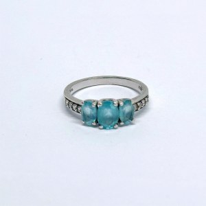 Silver ring with natural aquamarines and white sapphires