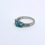 Silver ring with natural aquamarines and white sapphires