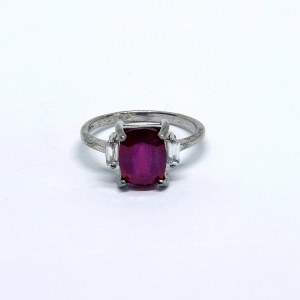 Silver Ring with a Natural Ruby and White Sapphires