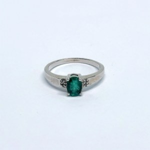 Silver Ring with a Natural Emerald and White Sapphires