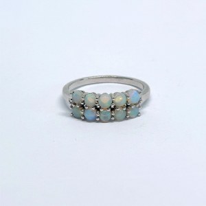 Silver ring with natural opals and 0.02 ct diamonds