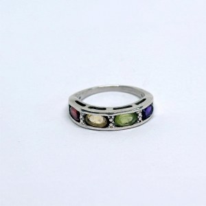 Silver ring with natural peridot, citrine, amethyst, and garnet