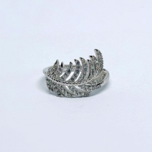 Silver Plant-Motif Ring with White Sapphires
