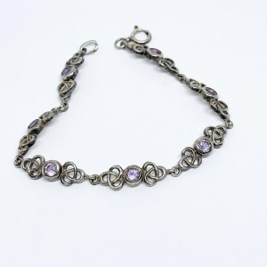 Silver Celtic bracelet with natural amethysts