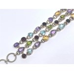 Wide silver triple bracelet with amethysts, topazes, citrines, garnets, and peridots