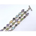 Wide silver triple bracelet with amethysts, topazes, citrines, garnets, and peridots