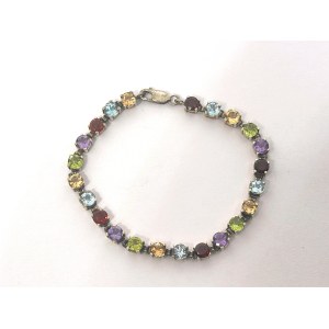 Silver bracelet with amethysts, peridots, citrines, topazes, and garnets