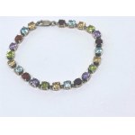 Silver bracelet with amethysts, peridots, citrines, topazes, and garnets