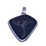 Handcrafted pendant with quartz druse and onyx, 925 silver, after 1986