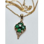 375/9K gold necklace with white and green stones