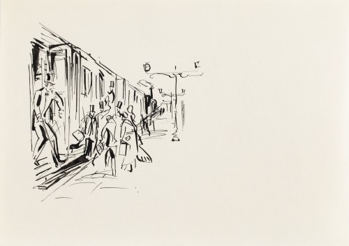 Antoni Uniechowski (1903 Wilno - 1976 Warszawa), Wokulski wysiadający z pociągu (projekt winiety do 
