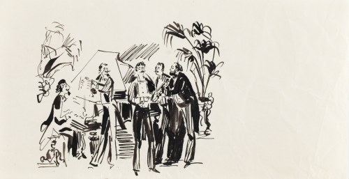 Antoni Uniechowski (1903 Wilno - 1976 Warszawa), Raut z Molinarim u państwa Rzeżuchowskich (projekt winiety do 