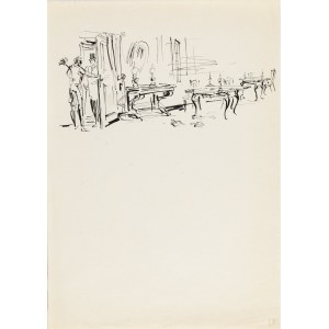 Antoni Uniechowski (1903, Vilnius – 1976, Varsovie), Le valet Konstanty accueille Wokulski à l'entrée de la demeure du baron Krzeszowski (illustration de couverture pour « La Poupée » de Bolesław Prus)