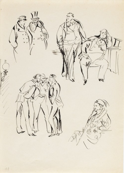 Antoni Uniechowski (1903 Wilno - 1976 Warszawa), Szkice, m.in. do dyskusji w pałacu księcia podczas spotkania dżentelmenów (projekt winiety do 