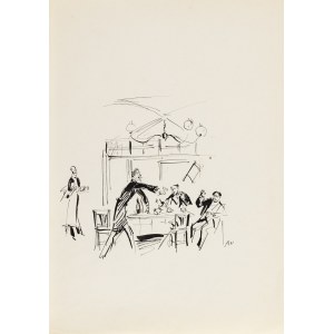 Antoni Uniechowski (1903 Vilnius – 1976 Warsaw), Rzecki throws his ticket at Mr. Szprot, demanding satisfaction (design for the cover of Bolesław Prus’s *The Doll*)