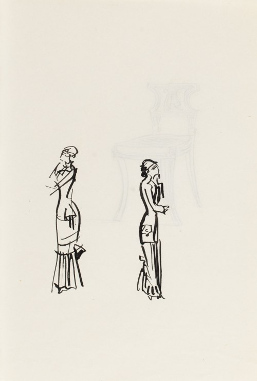 Antoni Uniechowski (1903 Wilno - 1976 Warszawa), Dwie kobiety (recto), Krzesło (verso) (projekt winiety do 