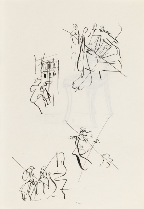 Antoni Uniechowski (1903 Wilno - 1976 Warszawa), Szkice postaci (recto), krzesło (verso) (projekt winiety do 