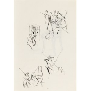 Antoni Uniechowski (1903 Vilnius – 1976 Warschau), Figurenentwürfe (Vorderseite), Stuhl (Rückseite) (Entwurf für die Vignette zu „Die Puppe“ von Bolesław Prus)