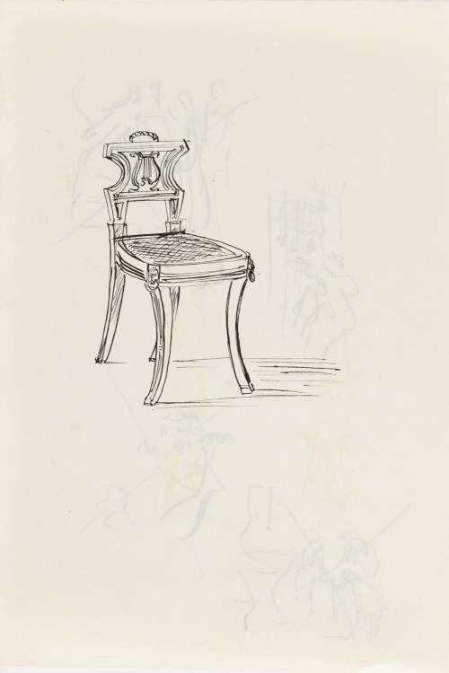 Antoni Uniechowski (1903 Wilno - 1976 Warszawa), Szkice postaci (recto), krzesło (verso) (projekt winiety do 