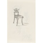 Antoni Uniechowski (1903 Vilnius – 1976 Warschau), Figurenentwürfe (Vorderseite), Stuhl (Rückseite) (Entwurf für die Vignette zu „Die Puppe“ von Bolesław Prus)