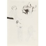 Antoni Uniechowski (1903 Vilnius – 1976 Warsaw), Sketches (front and back), including a shaken Mr. Patkiewicz fainting into Mr. Maleski’s arms (design for the title page of Bolesław Prus’s *The Doll*)
