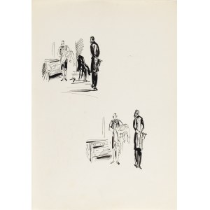 Antoni Uniechowski (1903, Vilnius – 1976, Varsovie), Esquisses représentant le valet de Wokulski accueillant Rzecki (projet de vignette pour « La Poupée » de Bolesław Prus)