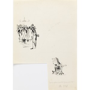 Antoni Uniechowski (1903 Vilnius – 1976 Warsaw), Rzecki at the Table and the Departing Company (design for the frontispiece of Bolesław Prus’s *The Doll*)