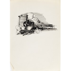 Antoni Uniechowski (1903, Vilnius – 1976, Varsovie), Une locomotive s'approchant de Wokulski (illustration de couverture pour « La Poupée » de Bolesław Prus)