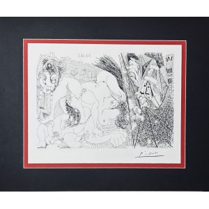 Pablo Picasso (1881-1973), Rafael i Fornarina IV z papieżem rozsuwającym kurtynę (Raphael et la Fornarina IV : avec le Pape tirant le rideau), z cyklu „347”