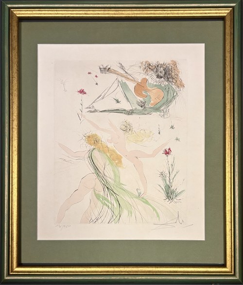 Salvador Dali (1904-1989), La Joie de Vivre” (Radość życia) 1975 : Zestaw 2 grafik: „La Joie de Vivre” (Radość życia)- odbitka docelowa z kolorowaniem pochoir + rzadki stan czarno-biały (drypoint state).