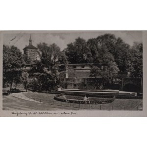 Vintage postcard, Outdoor scene at the Red Gate, Augsburg, Germany, 1941 (?)